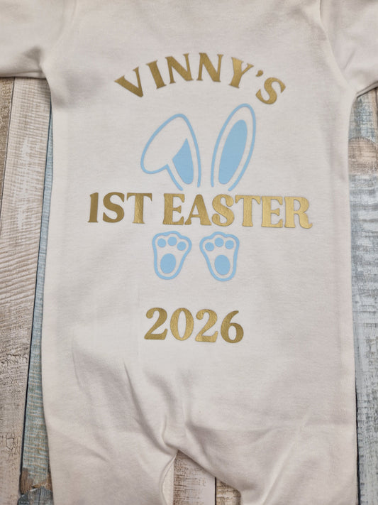 Baby Boys Personalised Printed 1st Easter Bunny Babygro
