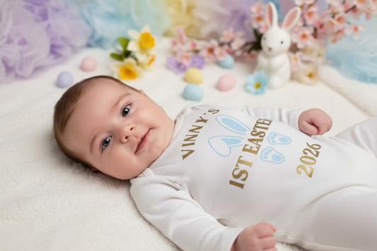 Baby Boys Personalised Printed 1st Easter Bunny Babygro