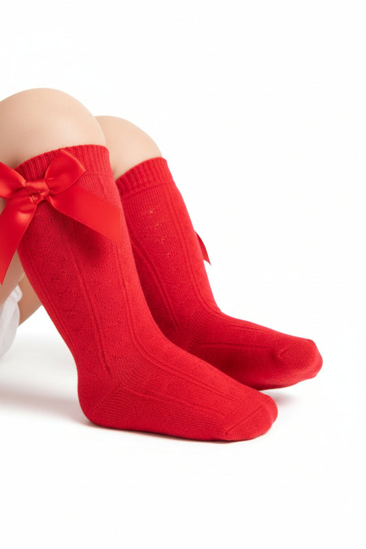 Baby Girls Red Knee Length Bow Socks