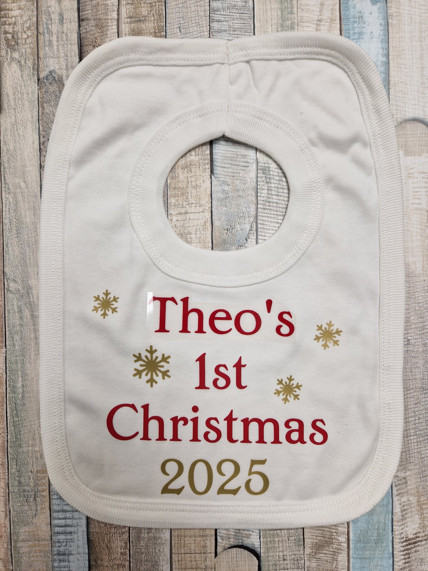 Baby 1st Christmas Personalised Snow Flake Christmas Bib