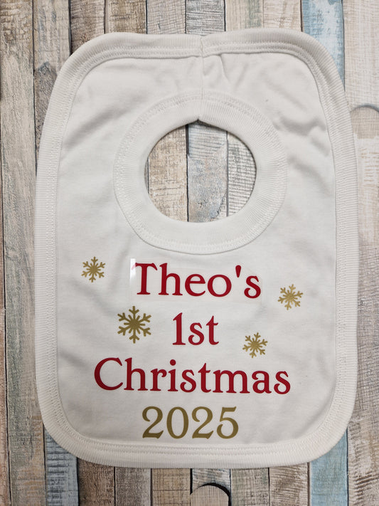 Baby 1st Christmas Personalised Snow Flake Christmas Bib
