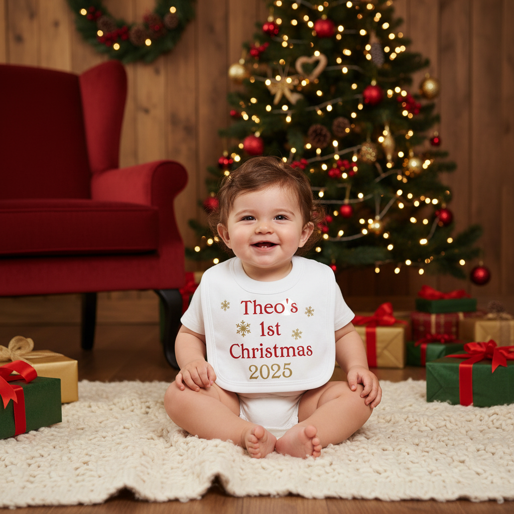 Baby 1st Christmas Personalised Snow Flake Christmas Bib