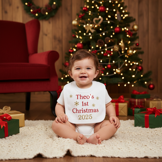 Baby 1st Christmas Personalised Snow Flake Christmas Bib