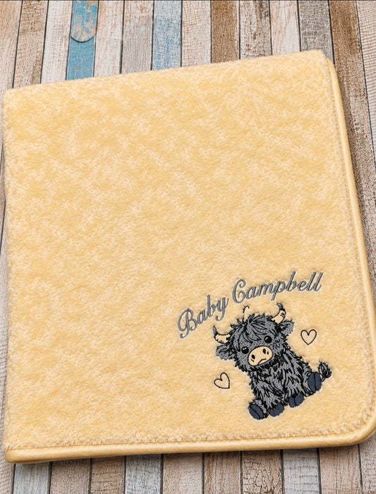 Unisex Baby Lemon Soft Rose Wrap Baby Name With Grey Highland Cow