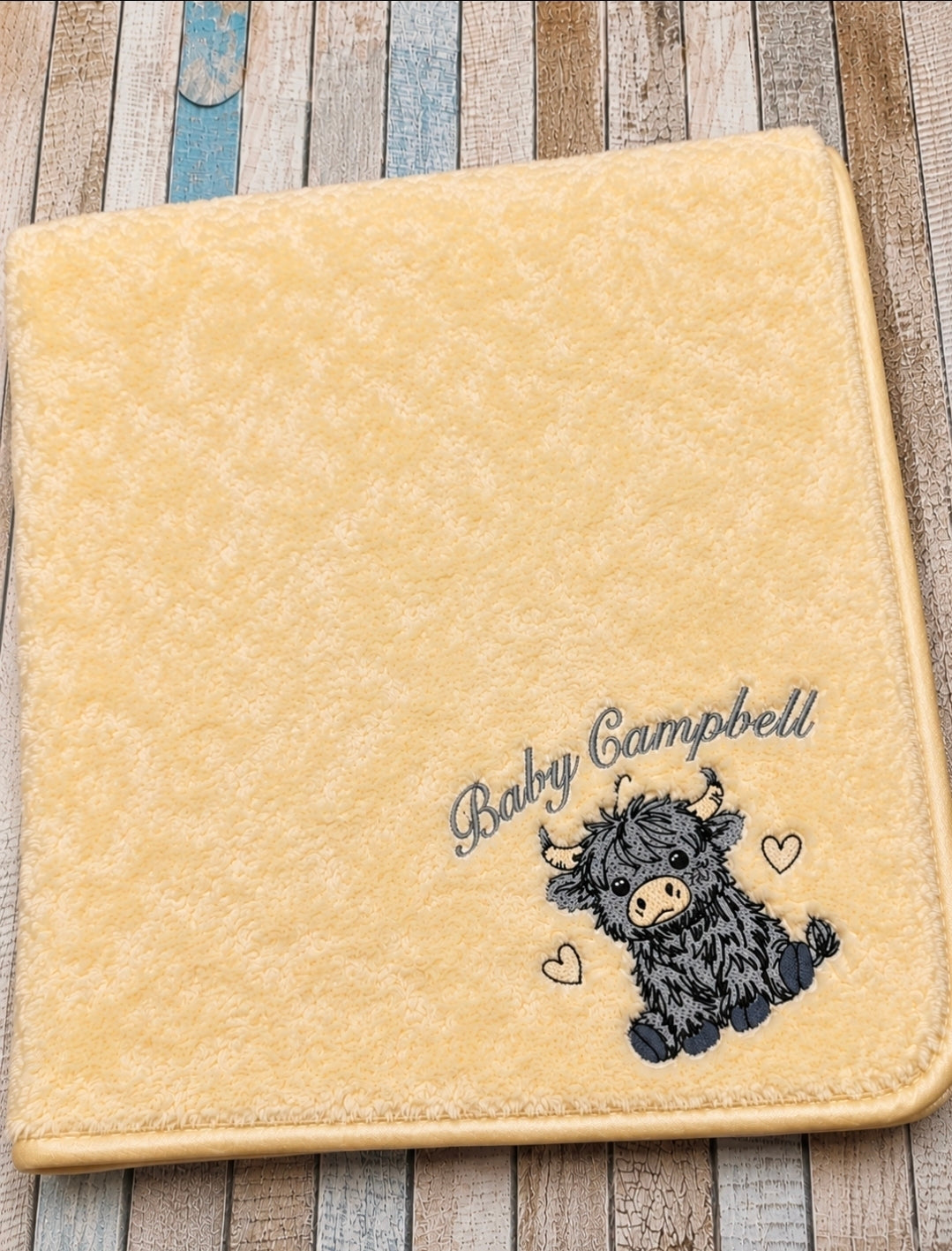 Unisex Baby Lemon Soft Rose Wrap Baby Name With Grey Highland Cow