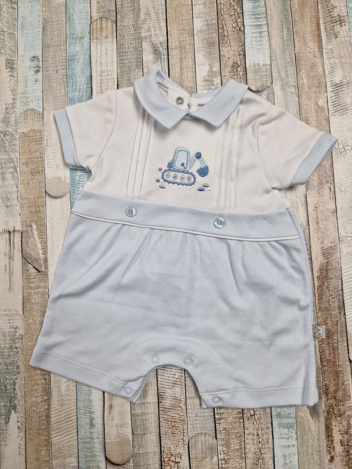 Baby Boys Blue And White Digger Romper