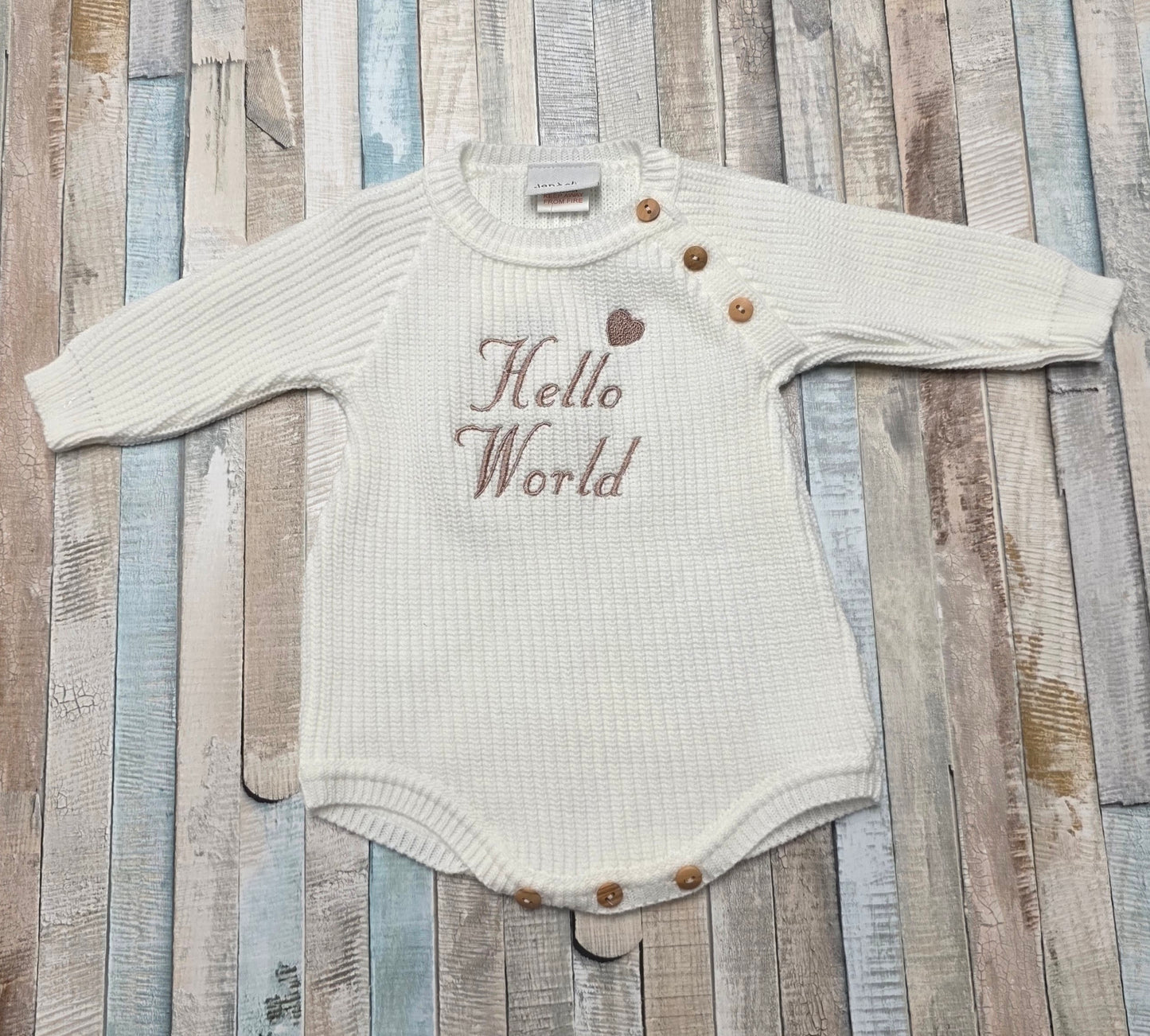 Nana B Unisex Baby White Hello World Romper With Beanie Hat