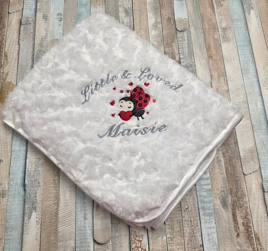 Personalised Little And Loved Ladybird Soft Rose White Wrap