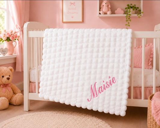 Baby Girls Personalised White Jacquard Square Wrap