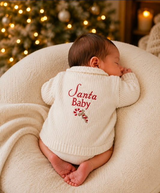 Unisex Baby White Santa Baby Candy Cane Cardigan