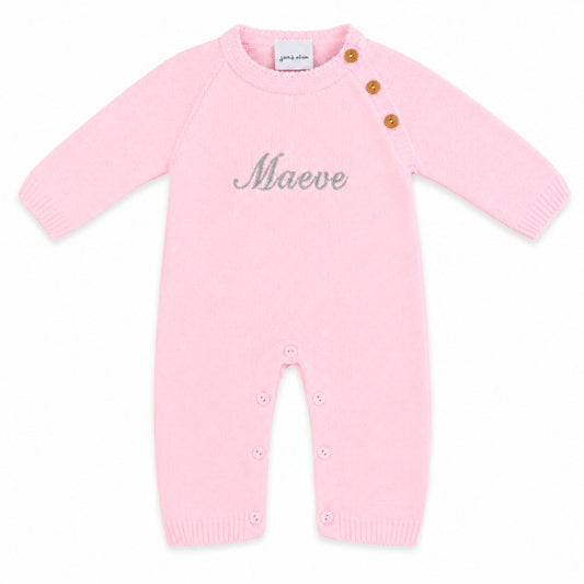 Baby Girls Pink Personalised All in one Footless Romper