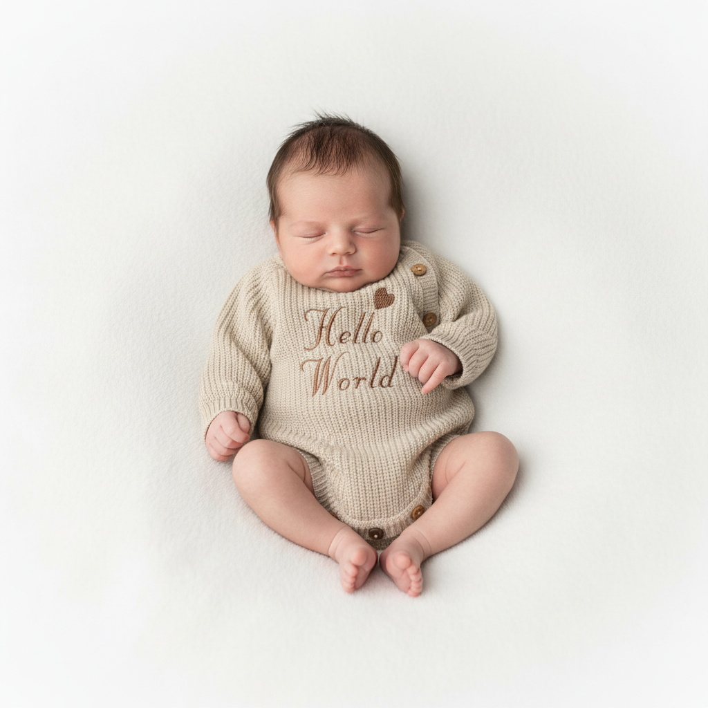 Nana B Unisex Baby Beige Hello World Romper And Beanie Hat