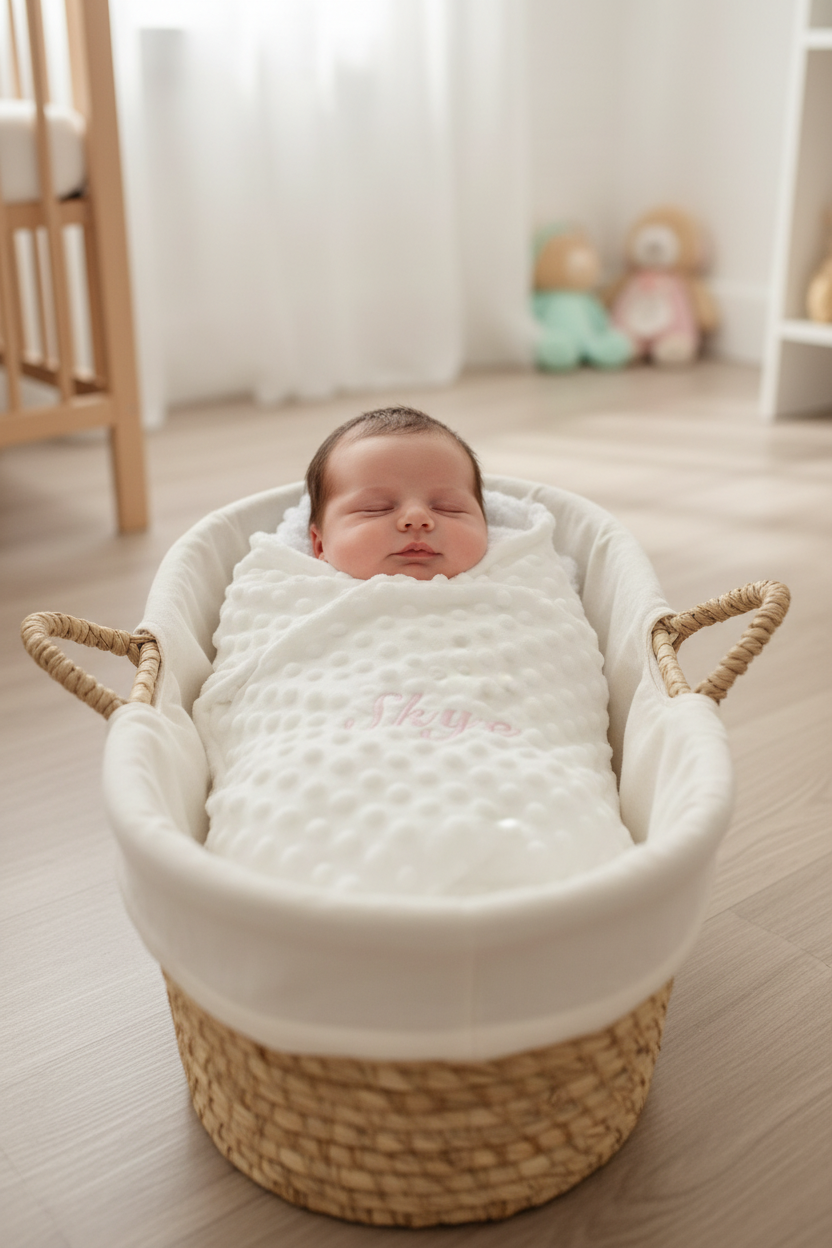 Personalised Unisex Baby White Bubble Design Swaddle Wrap