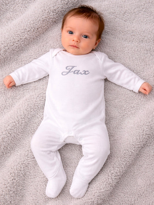Personalised White Long Sleeved Newborn Babygro