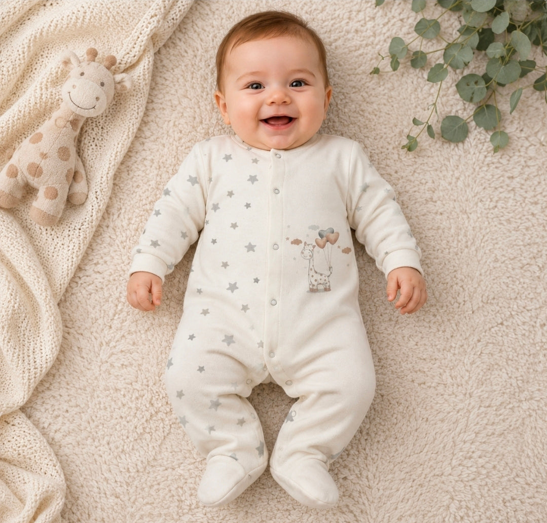 Nana B Special Buy Cream Printed Giraffe Sleepsuit