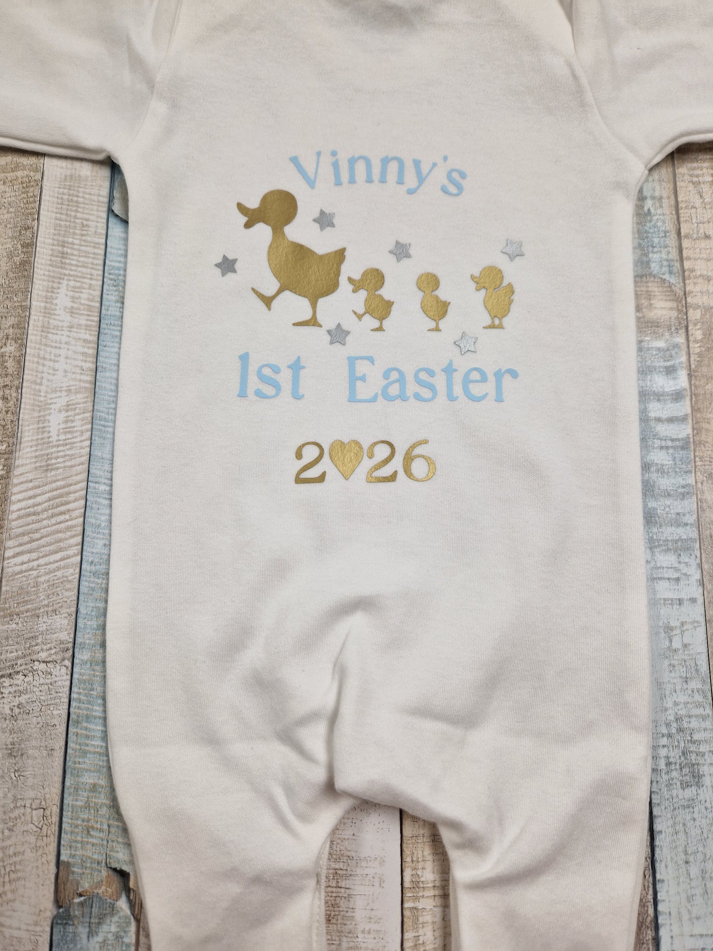 Baby Boys Printed Personalised Chicks 1st Easter Babygro