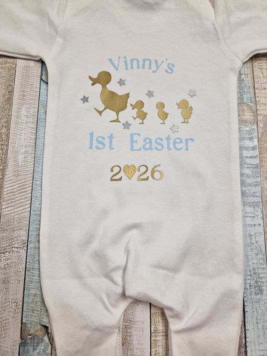 Baby Boys Printed Personalised Chicks 1st Easter Babygro