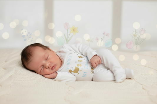 Baby Boys Printed Personalised Chicks 1st Easter Babygro