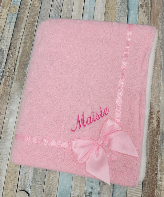 Baby Girls Personalised Pink Cable Design Wrap With Bow