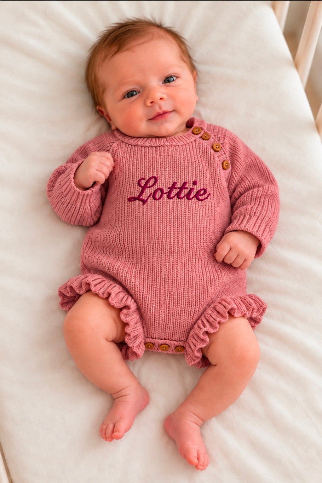 Baby Girls Personalised Dusky Pink Frilly Leg Romper