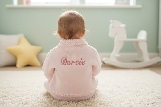 Personalised Pink Baby Girls Cardigan With Collar