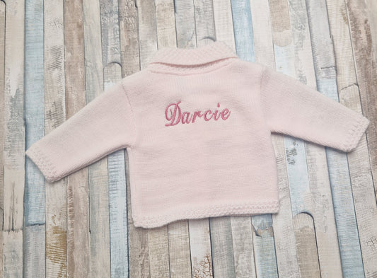 Personalised Pink Baby Girls Cardigan With Collar