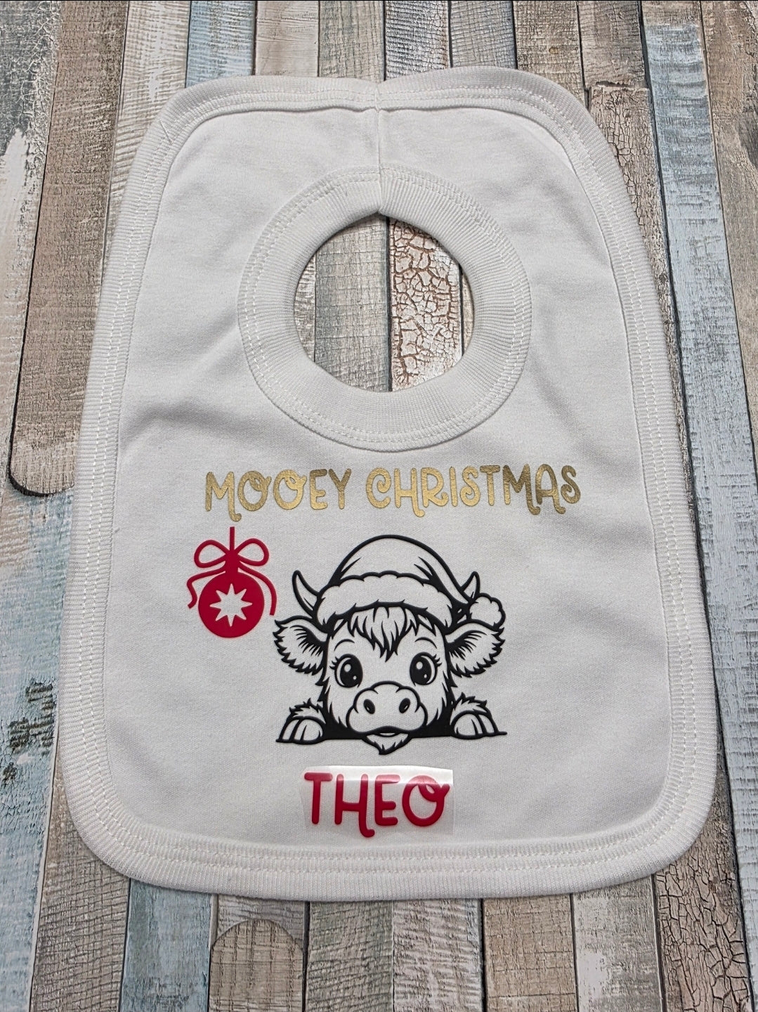 Baby Boys Mooey Christmas Highland Cow Printed Bib