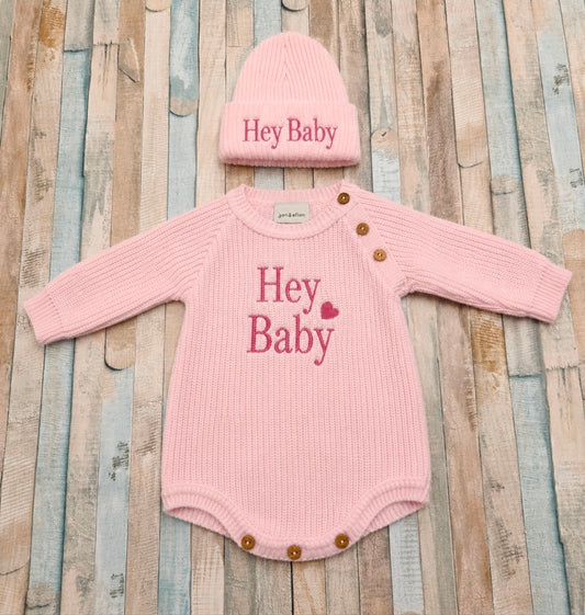 Nana B Hey Baby Girls Pink Knitted Romper And Hat