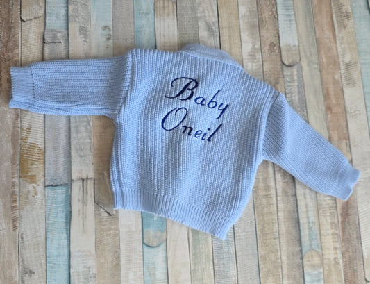 Baby Boys Blue Personalised Baby And Name V Neck Ribbed Cardigan