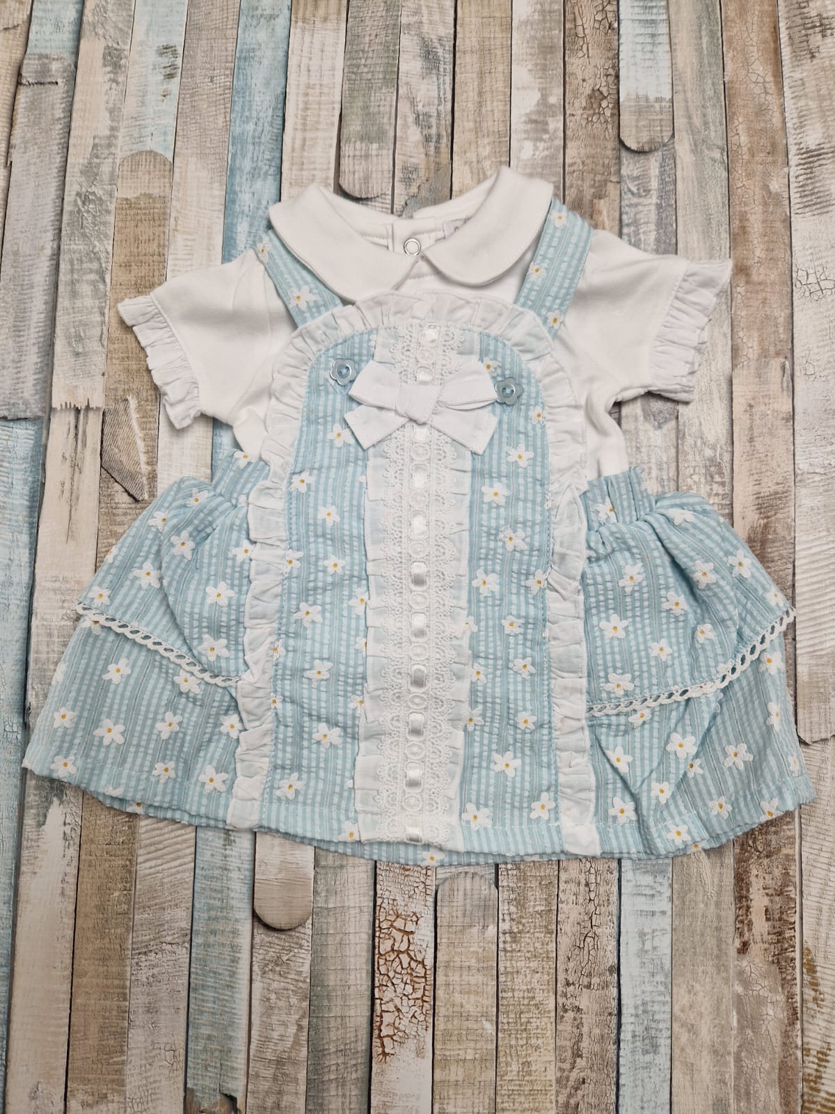 Baby Girls Sage Green Woven Spanish 2 Piece Dungaree Set