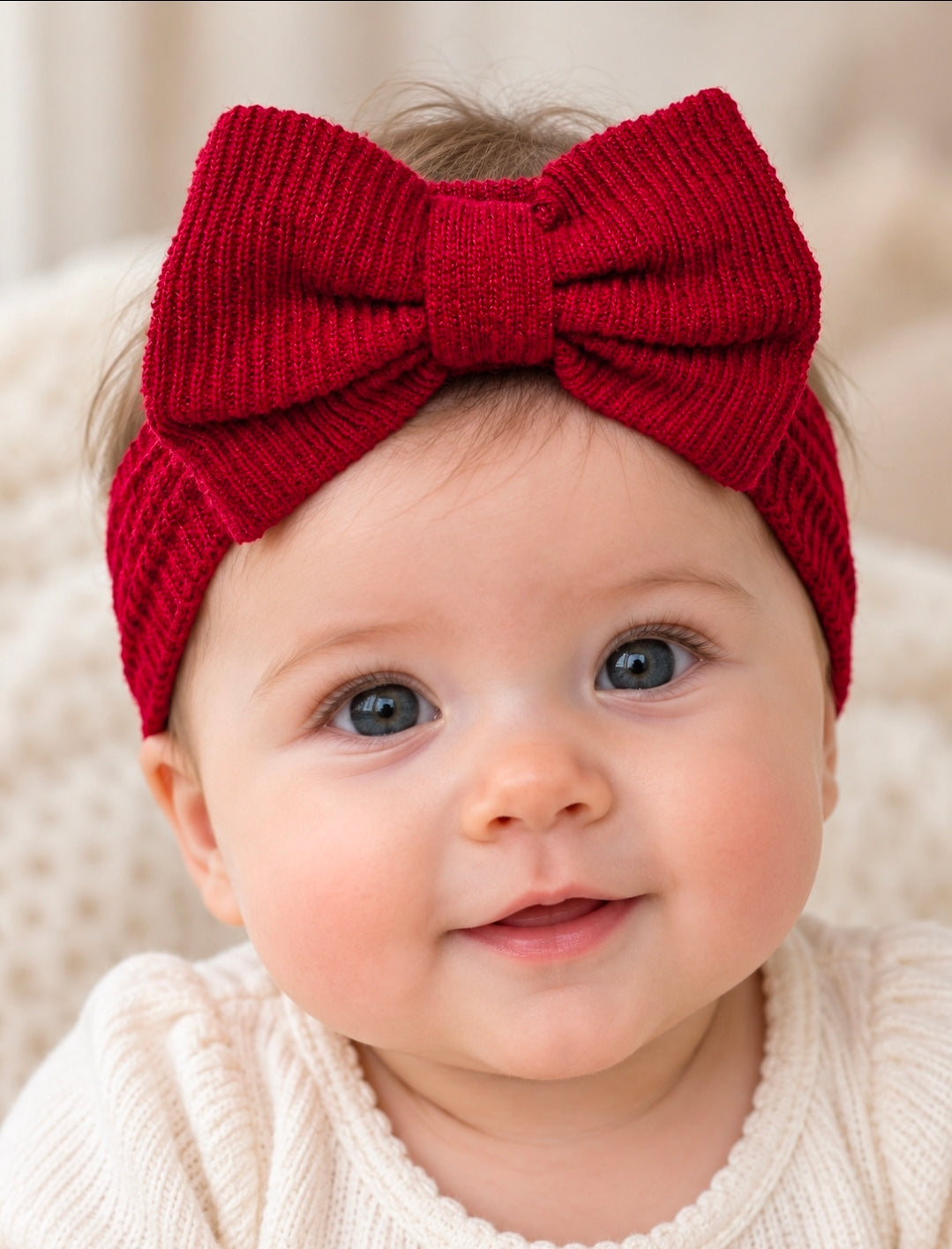 Baby Girls  Red Knitted Bow Headband