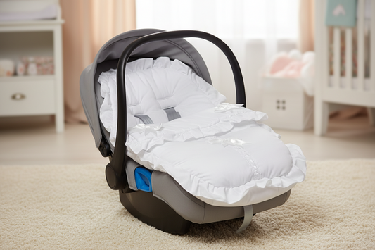 Unisex White 3 Satin Bow 5 Point Harness Car Seat Footmuff