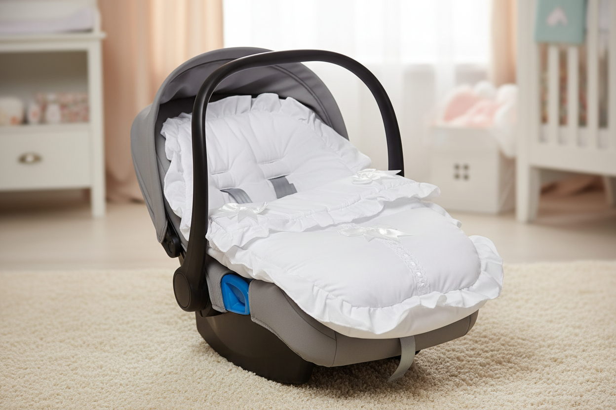 Unisex White 3 Satin Bow 5 Point Harness Car Seat Footmuff