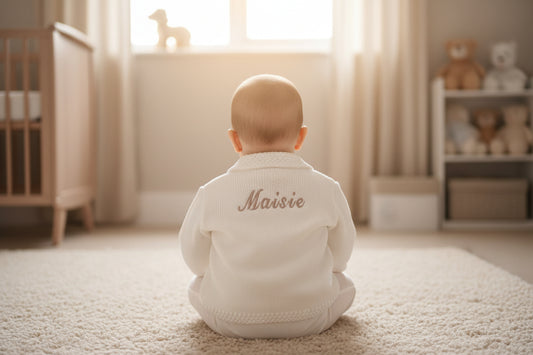 Personalised Unisex White Baby Cardigan With Collar