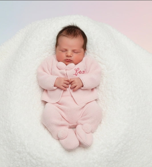 Personalised Baby Girls 2 Piece Pink Pom Pom Set