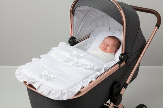 Unisex Baby White  Lace 2 Satin Bow Pram Set