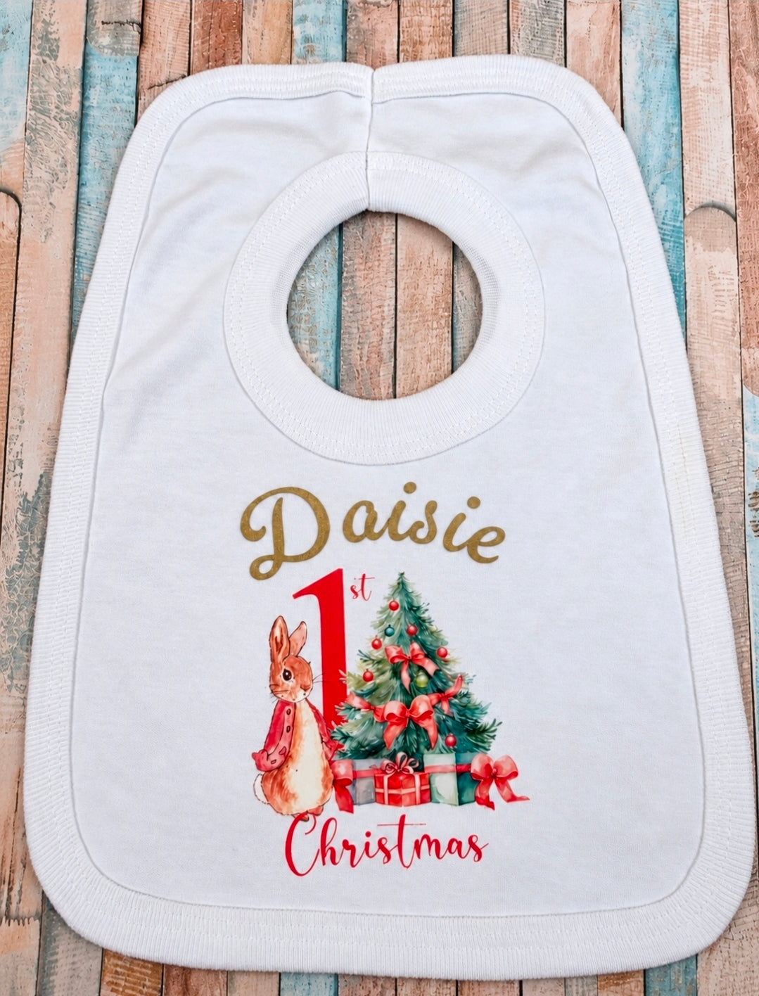 Personalised 1st Christmas Red Rabbit Bib