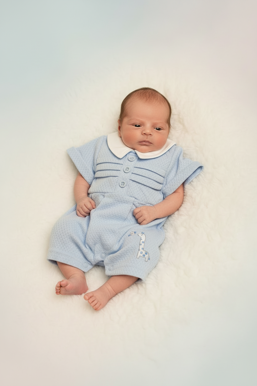 Premature Baby Boys Blue Giraffe Romper