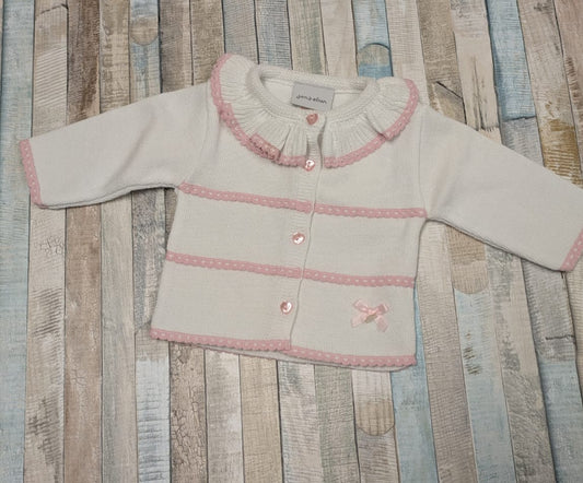 Nana's Special Buys Baby Girls White And Pink Cardigan