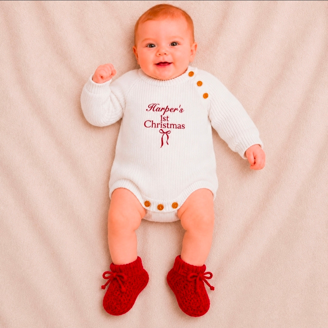 Unisex Baby Red Knitted Booties