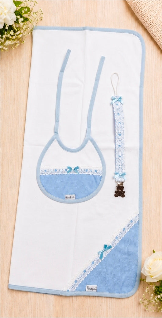 Baby's Dummy Clip Muslin And Bib Gift Set