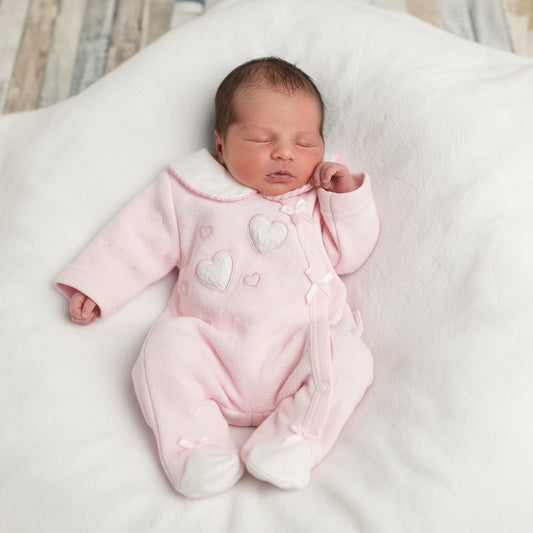Premature Baby Girls Pink Faux Fur And Embroidered Hearts Design Babygro