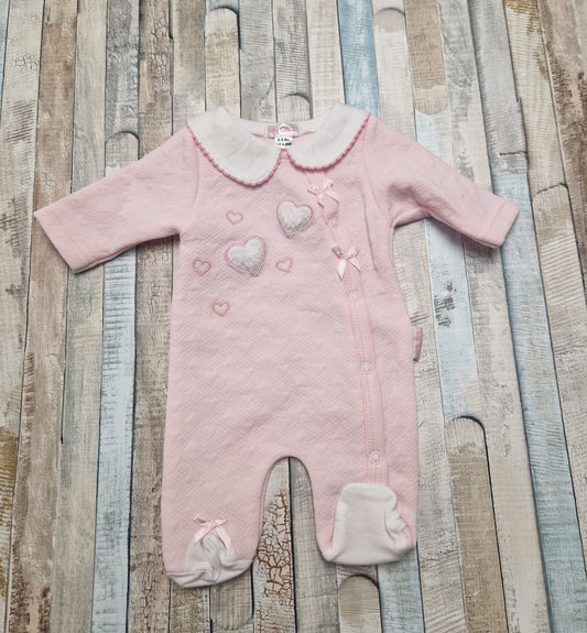 Premature Baby Girls Pink Faux Fur And Embroidered Hearts Design Babygro