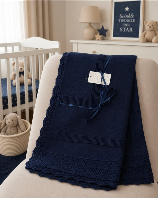 Unisex Baby Navy Knitted Shawl