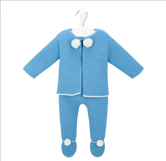Baby Boys Personalised Dusky Blue Pom Pom Set