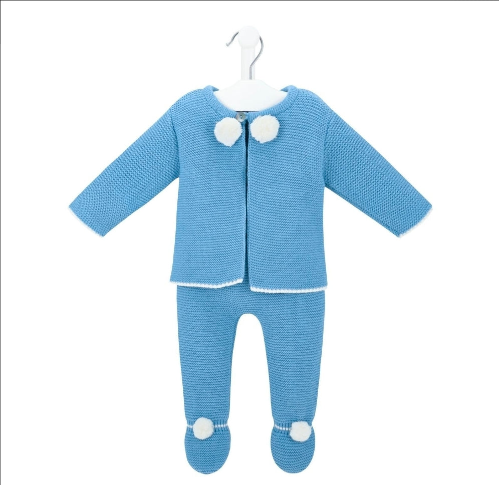 Baby Boys Personalised Dusky Blue Pom Pom Set