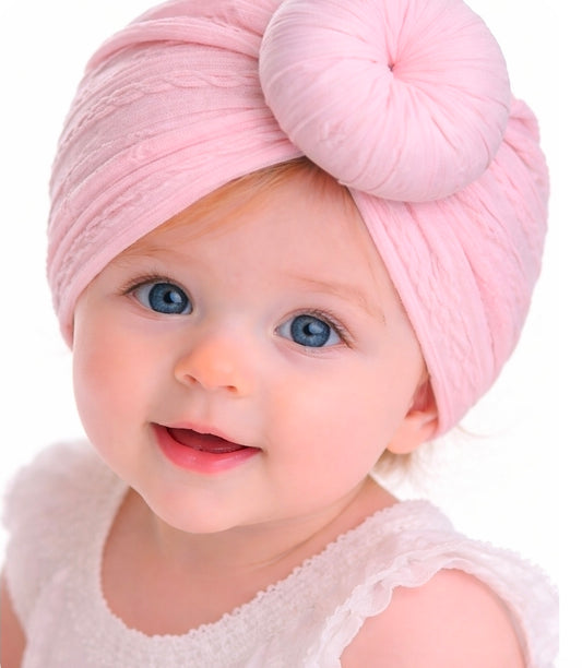 Baby Girls Pink Cable Headband With Turban Knot