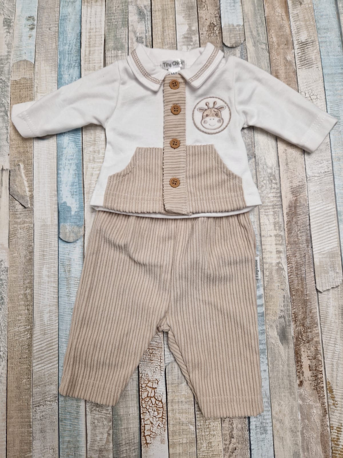 Premature Baby Beige And Cream 2 Piece Giraffe Set