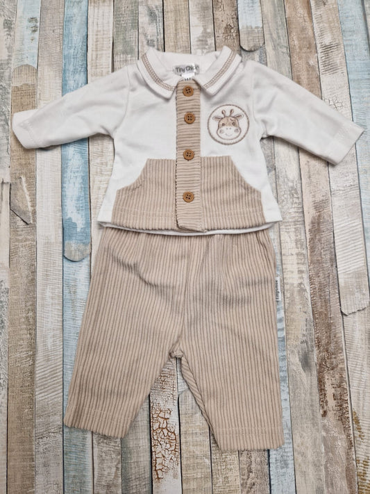 Premature Baby Beige And Cream 2 Piece Giraffe Set