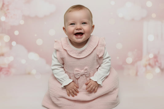Baby Girls Pink And White 2 Piece Dress Set